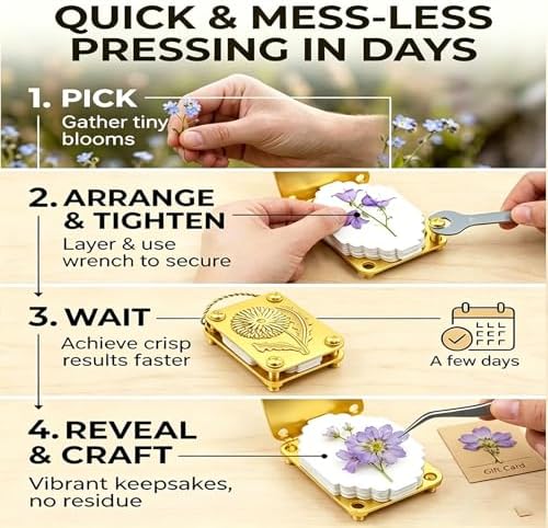 Mini Flower Press, Miniature Flowers Press Kit, Metal Pocket Flower Pressing, with Secure Straps for Hikes, DIY Crafts Gift for Plant Lovers