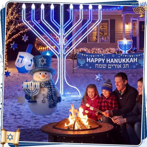 Hotop 20.47 Inch Metal Hanukkah Snowman Yard Signs with Stakes Chanukah Outdoor Holiday Lawn Decorations Hanukkah Garden Stakes for Jewish Holiday Garden Yard Patio Party Supplies