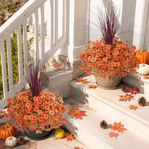 INSPRING Fall Artificial Mums for Outdoors 12 Pcs, UV Resistant Fall Flower