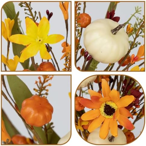 FloralElegance 11 Pack Artificial Fall Flower Picks with Pumpkins Flowers