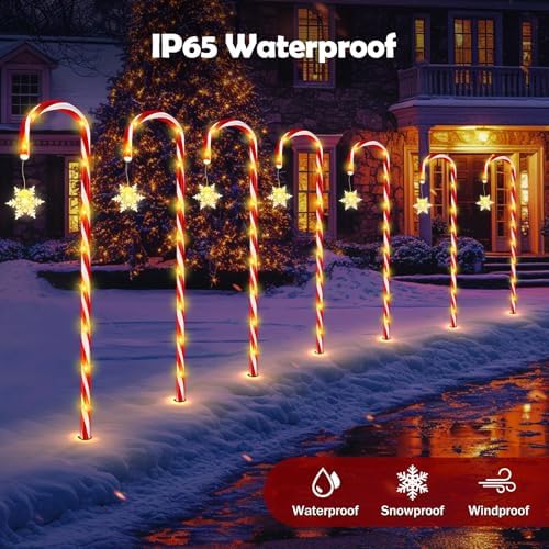 HELESIN 10Pack 40.75in Warm White Solar Candy Cane Pathway Lights Outdoor