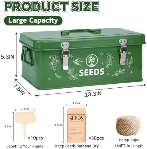 Seed Storage Organizer Box, 4 Compartments, Lockable, Dark Green