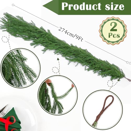 Hananona 2Pcs 9FT Christmas Garlands, Real Touch Norfolk Pine Garland