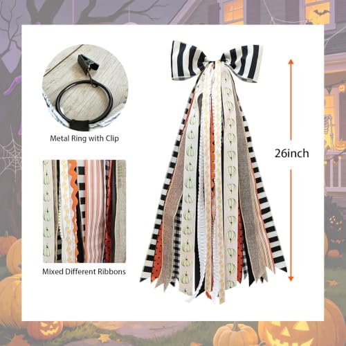 Halloween Black Striped Bow, Fall Wreaths Sash for Front Door Decor