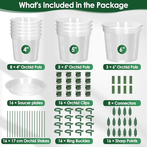16 Pack Plastic Orchid Pots with Holes, 4, 5, 6 Inch Clear Orchid Pots