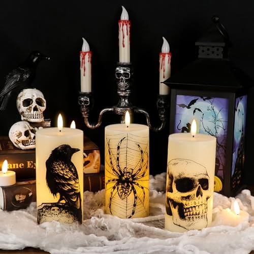Eldnacele Skull Halloween Flameless Candles Battery Operated Remote Timer
