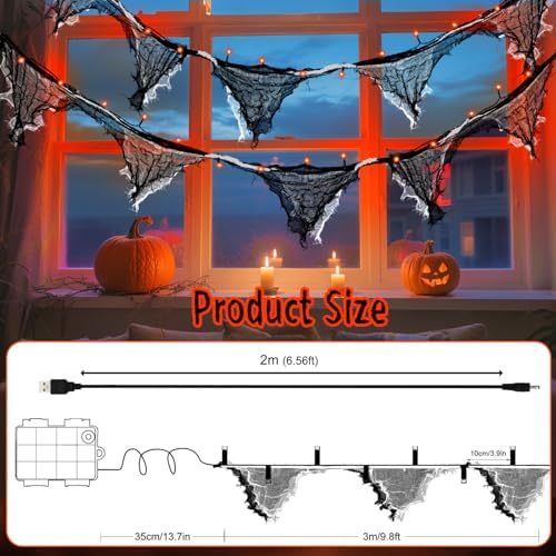 cshare Halloween Lights Battery Operated or USB, Creepy Cloth String Lights with Timer Waterproof 9.8ft 30LED Orange String Lights Halloween Decortions for Fireplace Window Door Mirror