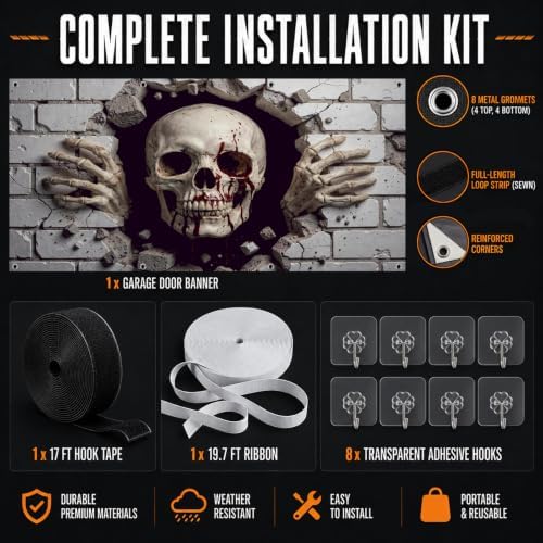 Halloween Garage Door Cover 7 x 16 ft, Breaking Skull Banner