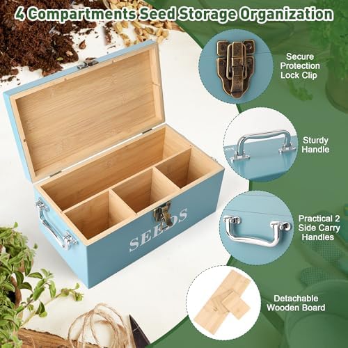 Coolrunner Wood Seed Saving Box, Seed Storage Organizer Case