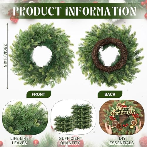 Zeyune 4 Pcs 14" Christmas DIY Green Wreath Artificial Wreath, Novel Style