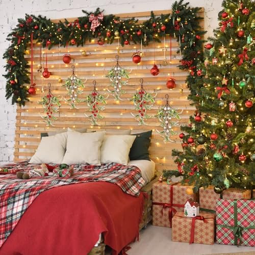 Red,White 9 Inch 6 Pcs Christmas Mistletoe Red Berries