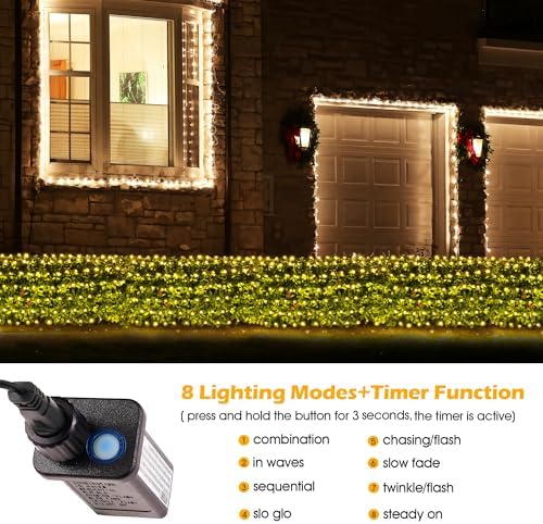 BlcTec Christmas Net Lights, 200 LED 8.4ft x 5.2ft Outdoor Christmas Lights with 8 Modes, Timer, Connectable, Waterproof Design for Trees, Bushes, Shrubs Outdoor Christmas Decorations, Warm White