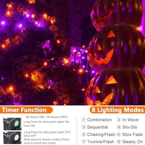 Joomer Orange Purple Halloween Lights, 174FT 500LED Plugin Non-Connectable