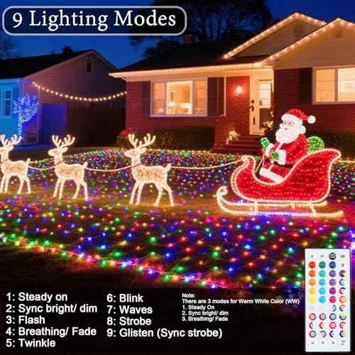 Pooqla RGB Christmas Net Lights Outdoor Mesh Lights 9.8 x 6.6ft Green Wire