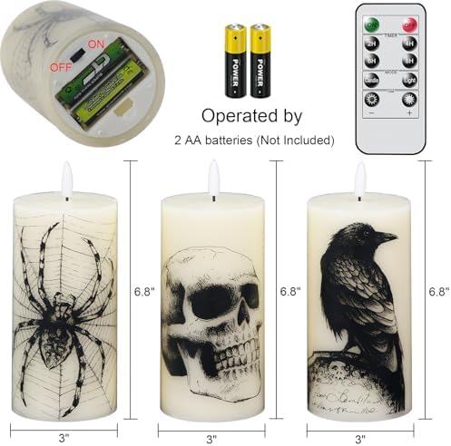 Eldnacele Skull Halloween Flameless Candles Battery Operated Remote Timer