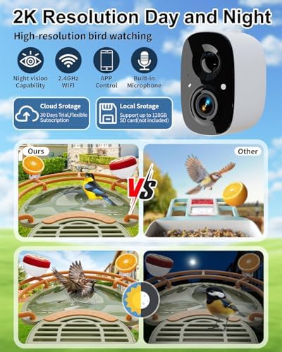 Bird Feeder with Camera, Bird Bath, Solar Powered, 2K HD, Wireless