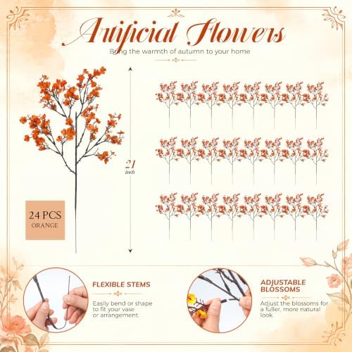 Der Rose 24 Orange Fall Babys Breath Artificial Flowers for Home Vase Decor