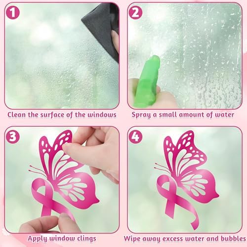 9 Sheets Breast Cancer Awareness Window Clings, 79 Kinds of Pink Window PVC Stickers for Pink Ribbon Decorations, Hope Fight Cancer Theme Windows Decals for Glass Home Decor Supplies