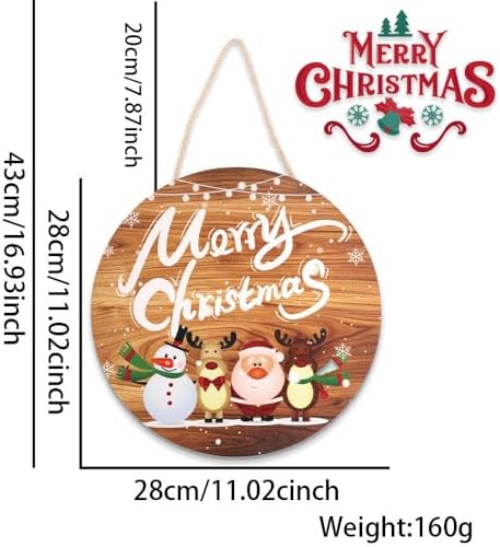 Merry Christmas Santa Claus, Elk, Snowman Decor, Christmas Sign for Front Door Porch Home Xmas Holiday Hanging Sign Decorations Farmhouse Tree Christma Wooden Wall Sign