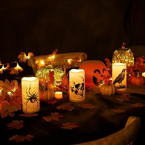 Homemory Halloween Waterproof Flameless LED Pillar Candle with Timer Remote