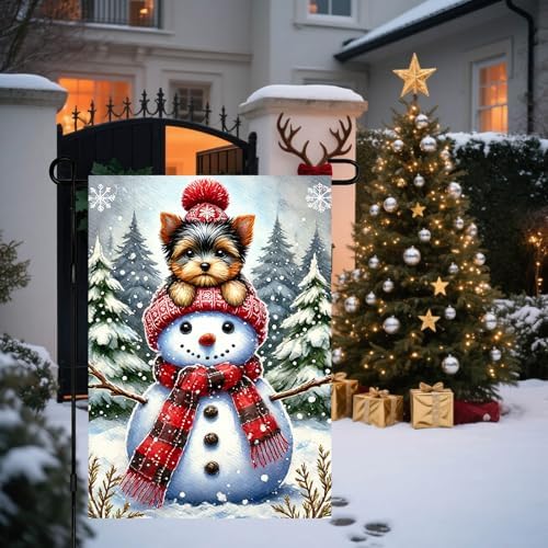 BlissYard Garden Flag Snowman Pine Trees Winter 12x18 Inch Polyester