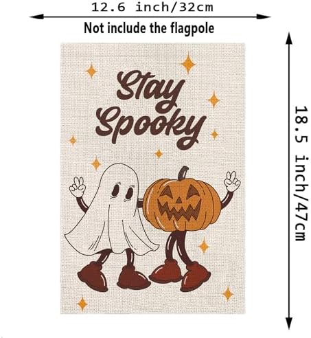 Halloween Garden Flag Funny Ghost Pumpkin Star Burlap Double Sided Flag Stay Spooky Farmhouse Holiday Yard Outdoor Decoration 12.5x18 Inch