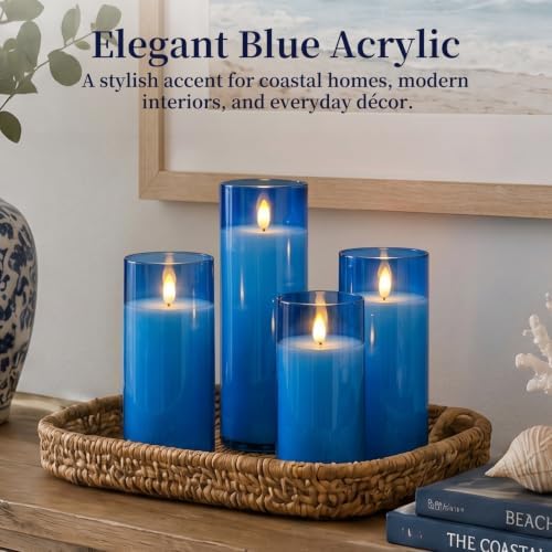 Homemory Blue Flameless LED Pillar Candles with Remote Timer, Set of 9