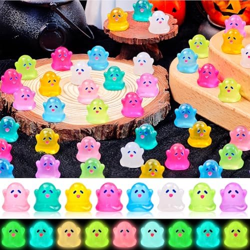 80 Pcs Halloween Luminous Mini Resin Ghost Figures Miniature Figurines