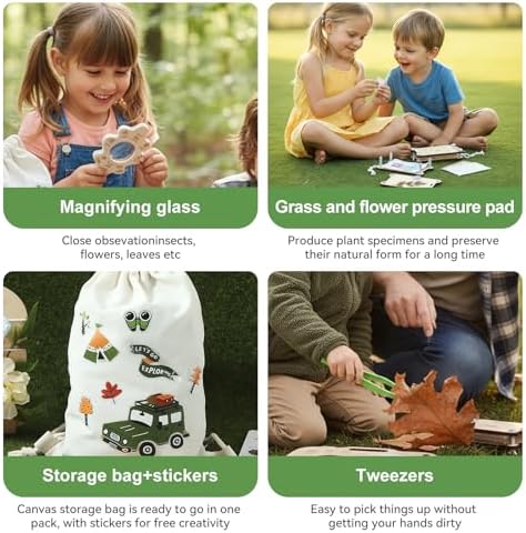 Flower Press Kit for Kids, Nature Exploration Toys with Plant ID Cards & Drawing Board, Outdoor Explorer Kit with DIY Bouquet Preservation & Dried Flower Art | Ideal Gift for Nature & Craft Lovers