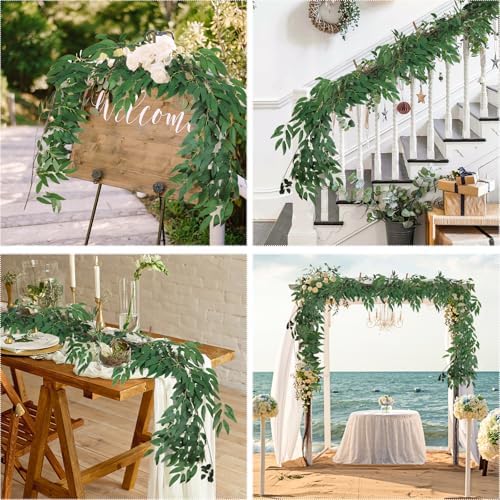 RECUTMS 4Pcs Artificial Silk Willow Leaves Vine Twigs 5.9Ft Green Garland