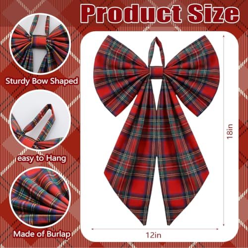 Suncalla 2 Pcs Red Green Christmas Tartan Plaid Wreath Bows 18'' x 12''