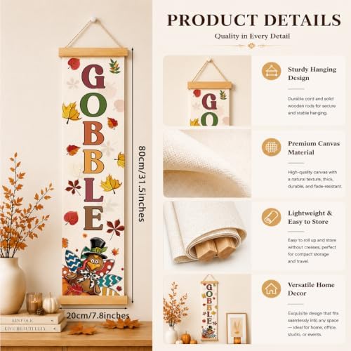 Thanksgiving Banner, Gobble Autumn Wall Decor Banner for Party Farmhouse