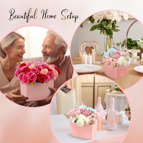 Nuenen Heart Gift Boxes for Her Him with Lid & Floral Foam Set, Grad Flower Gift Box with Clear Cellophane 9.8 x 9 x 5 Inches for Wedding Bridesmaid Birthday(Pink)