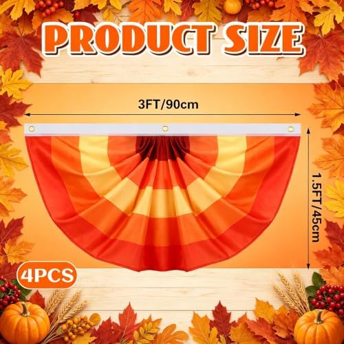 Augshy 4Pcs Fall Bunting Fan Flags, Thanksgiving Orange Yellow Brown Banner