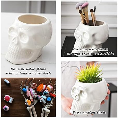 Tanvecle White Skull Planter Pots, Gothic Skeleton Vase for Halloween