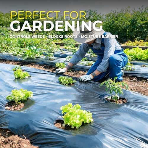 Plastic Sheeting (10' x 25') Long, 6 Mil (Black) - UV Protection Poly Sheeting Polyethylene Film, Heavy Duty Greenhouse Plastic Sheeting