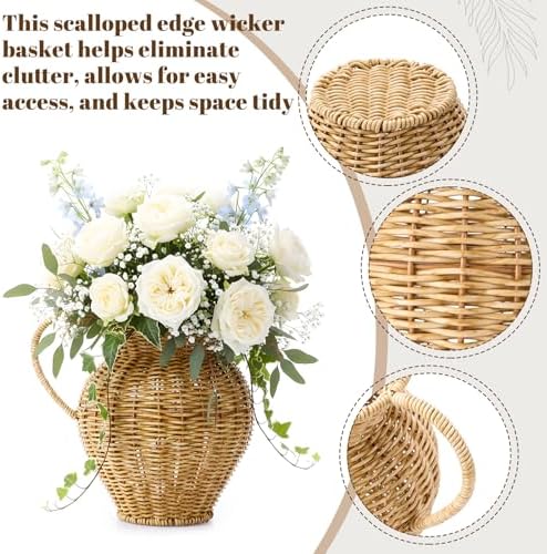 Faux Rattan Vase Wicker Vase Country Style, Single Handle, 9" h