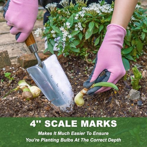 Haliaeetus Garden Trowel with Serrated Edge, 4'' Depth Mark Planting Shovel
