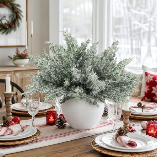 12 Pcs Large Christmas Snow Pine Branches, White Frosted Pine Needles Sprig