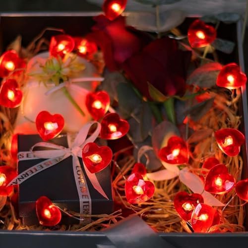 Red Heart Fairy Lights Battery Operated 10FT 30LED Valentines String Lights