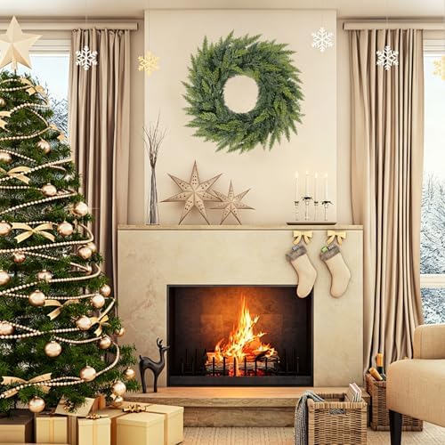 Christmas Cedar Wreath for Front Door Decoration, 24 in