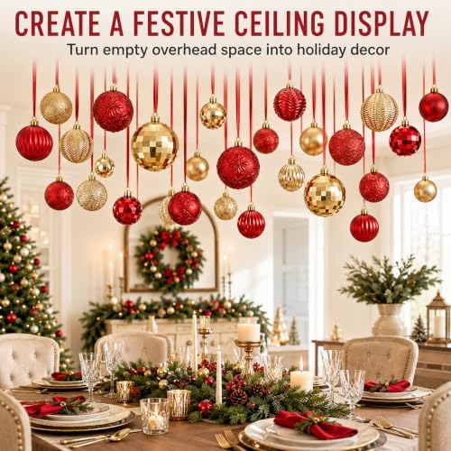 36 Pcs Christmas Balls Ornaments for Ceiling, Red, Gold