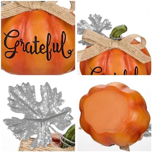 Fall Pumpkins Decoration 3Pcs Resin Pumpkins Thanksgiving Fake Pumpkin Figurines Mini Carved Pumpkin for Home Harvest Halloween Thanksgiving Rustic Farmhouse Table Centerpiece Shelf Mantel