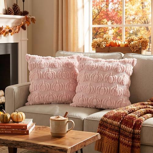 AVOIN colorlife Pink Fall Pumpkin Throw Pillow Covers 18x18 Inch