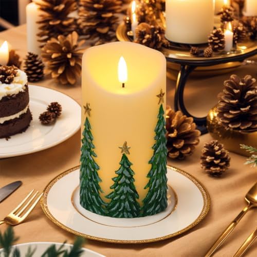 Eldnacele Christmas Flameless Pillar Candles Battery Operated with 6H Timer
