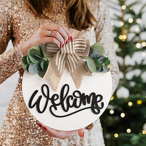 Welcome Sign for Front Door 12 in Wreath Decorations for All Seasons White