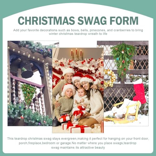 Pre-Lit Christmas Teardrop Swag, 24" Door Swag with 30 LED