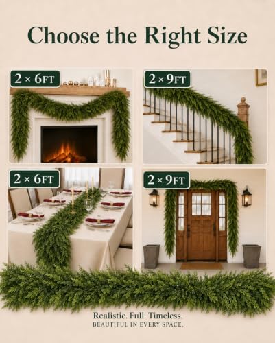 Artificial Christmas Cedar Garland, 6 FT Real Touch Pine Greenery
