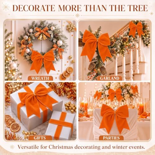 Janinka 12 Pcs 6 Inch Fall Velvet Bows for Wreath Decor, Orange