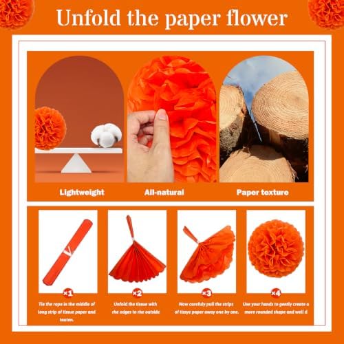 Recosis Blue Orange Party Decorations, 18 Pcs Paper Pom Poms Decorations